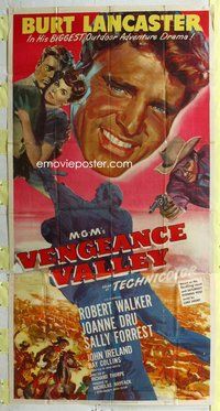 f258 VENGEANCE VALLEY three-sheet movie poster '51 Burt Lancaster, Joanne Dru