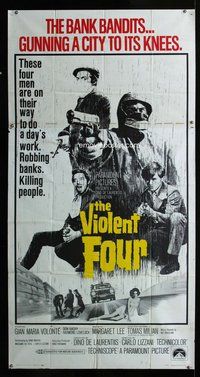 f259 VIOLENT FOUR three-sheet movie poster '68 Gian Maria Volonte, Italian!