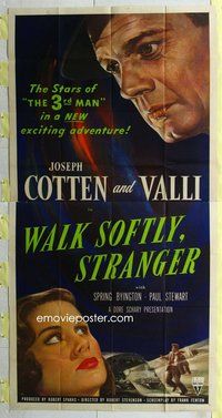 f263 WALK SOFTLY STRANGER three-sheet movie poster '50 Joseph Cotten, Valli