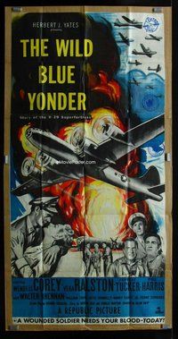 f267 WILD BLUE YONDER three-sheet movie poster '51 cool B-29 bomber image!