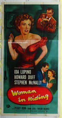 f270 WOMAN IN HIDING three-sheet movie poster '50 Ida Lupino, Howard Duff