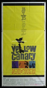 f272 YELLOW CANARY three-sheet movie poster '63 Pat Boone, Barbara Eden