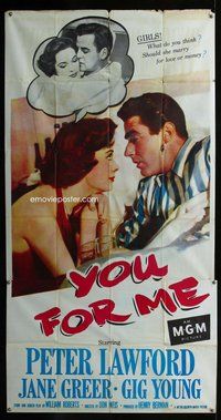 f273 YOU FOR ME three-sheet movie poster '52 Peter Lawford, Jane Greer