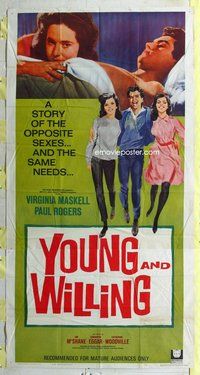 f276 YOUNG & WILLING three-sheet movie poster '64 English college sex!