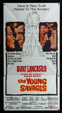 f278 YOUNG SAVAGES three-sheet movie poster '61 Burt Lancaster, Harold Hecht