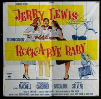 f337 ROCK-A-BYE BABY six-sheet movie poster '58 Jerry Lewis with triplets!