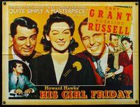 f388 HIS GIRL FRIDAY British quad movie poster R97 Grant, Russell