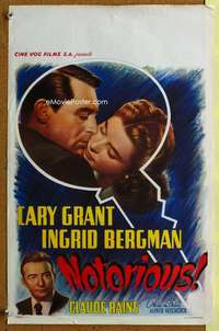 h228 NOTORIOUS Belgian movie poster R50s Cary Grant, Ingrid Bergman
