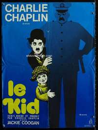 h076 KID French 23x31 movie poster R70s Leo Kouper art of Chaplin!