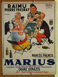 h089 MARIUS French 19x26 movie poster R87 cool J. Dubout artwork!