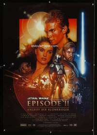 h289 ATTACK OF THE CLONES German movie poster '02 Star Wars, Drew art!