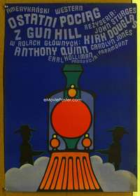h424 LAST TRAIN FROM GUN HILL Polish 23x32 movie poster '59 Flisak art