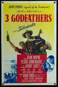 m055 3 GODFATHERS one-sheet movie poster '49 John Wayne, John Ford