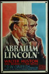 m068 ABRAHAM LINCOLN one-sheet movie poster R37 Walter Huston, DW Griffith