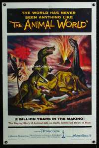 m088 ANIMAL WORLD one-sheet movie poster '56 great image of dinosaurs!