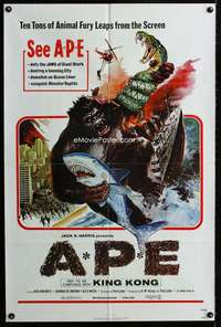 m093 APE one-sheet movie poster '76 wacky attacking primate image!