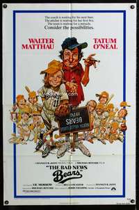 m102 BAD NEWS BEARS one-sheet movie poster '76 Matthau, Jack Davis art!