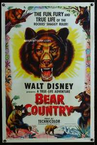 m117 BEAR COUNTRY one-sheet movie poster '53 Disney True-Life Adventure!