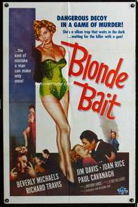 m143 BLONDE BAIT one-sheet movie poster R50s sexy bad girl Beverly Michaels!