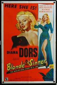 m145 BLONDE SINNER one-sheet movie poster '56 sexy bad girl Diana Dors!