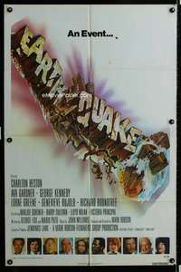m193 EARTHQUAKE one-sheet movie poster '74 Charlton Heston, Ava Gardner