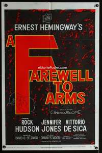 m224 FAREWELL TO ARMS one-sheet movie poster '58 Rock Hudson, Hemingway
