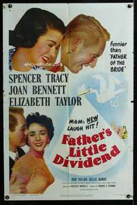 m232 FATHER'S LITTLE DIVIDEND one-sheet movie poster '51 Liz Taylor, Tracy
