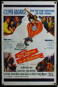 m247 FIVE WEEKS IN A BALLOON one-sheet movie poster '64 Jules Verne
