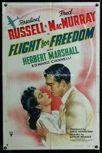 m251 FLIGHT FOR FREEDOM one-sheet movie poster '43 pilot Rosalind Russell!