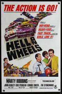m279 HELL ON WHEELS one-sheet movie poster '67 stock car, Marty Robbins!