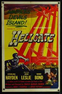 m281 HELLGATE one-sheet movie poster '52 Hayden in America's Devil's Island