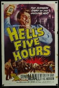 m282 HELL'S FIVE HOURS one-sheet movie poster '58 wild nuclear suspense!