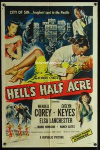 m283 HELL'S HALF ACRE one-sheet movie poster '54 Evelyn Keyes in Hawaii!