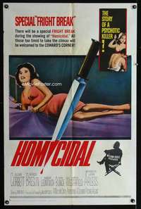 m289 HOMICIDAL one-sheet movie poster '61 William Castle, psychotic killer!