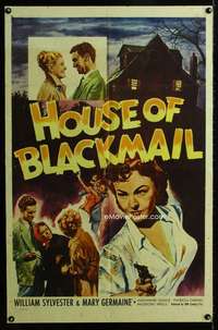 m302 HOUSE OF BLACKMAIL one-sheet movie poster '53 sexy girl with gun!