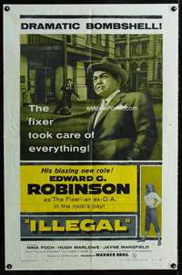m324 ILLEGAL one-sheet movie poster '55 Edward G Robinson, Jayne Mansfield