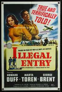 m325 ILLEGAL ENTRY one-sheet movie poster '49 Howard Duff, Marta Toren