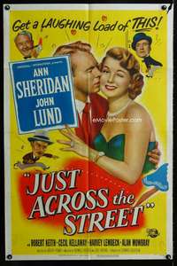 m344 JUST ACROSS THE STREET one-sheet movie poster '52 sexy Ann Sheridan!
