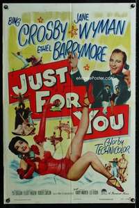 m346 JUST FOR YOU one-sheet movie poster '52 Bing Crosby, sexy Jane Wyman!