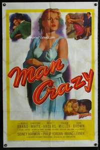 m371 MAN CRAZY one-sheet movie poster '53 very sexy bad Christine White!