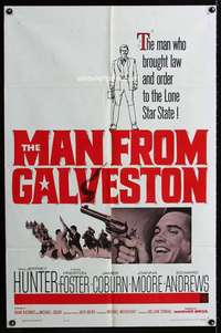 m372 MAN FROM GALVESTON one-sheet movie poster '64 Jeff Hunter in Texas!