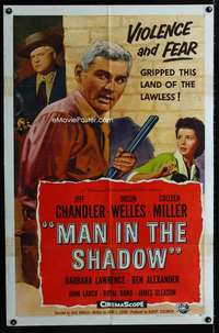 m374 MAN IN THE SHADOW one-sheet movie poster '58 Chandler, Orson Welles