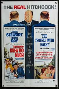 m376 MAN WHO KNEW TOO MUCH /TROUBLE WITH HARRY one-sheet movie poster '63