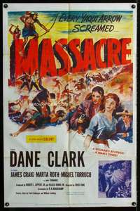 m386 MASSACRE one-sheet movie poster '56 Dane Clark, Native Americans!