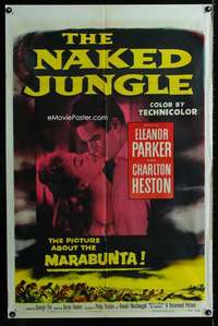 m439 NAKED JUNGLE one-sheet movie poster '54 Charlton Heston, George Pal