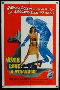 m456 NEVER LOVE A STRANGER one-sheet movie poster '58 Harold Robbins sex!