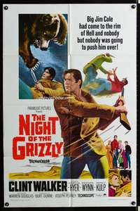 m473 NIGHT OF THE GRIZZLY glossy one-sheet movie poster '66 Walker vs bear!