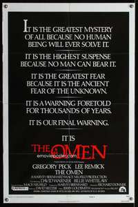 m487 OMEN style E one-sheet movie poster '76 Gregory Peck, Lee Remick