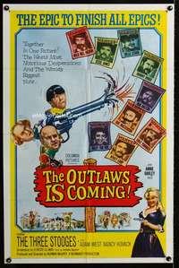 m496 OUTLAWS IS COMING one-sheet movie poster '65 Three Stooges w/Curly!