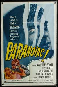m503 PARANOIAC one-sheet movie poster '63 Oliver Reed, Hammer horror!